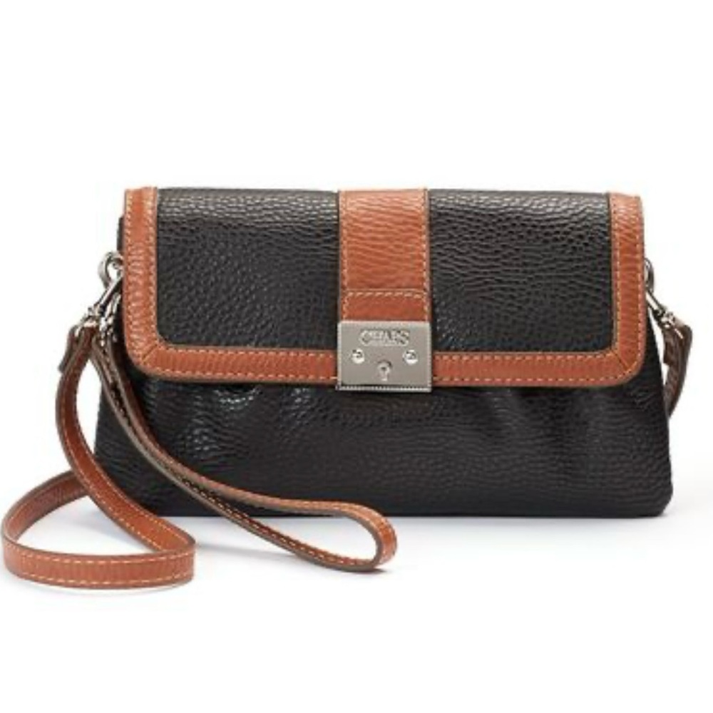 Chaps Black and Brown Leather Wristlet
